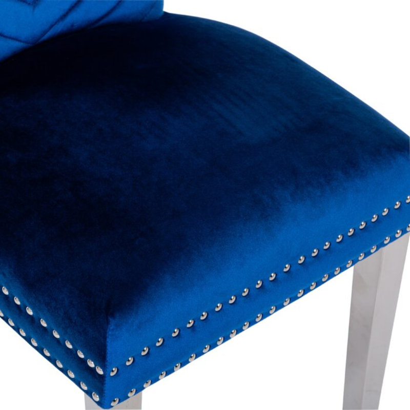 Chaise Blodget Eva avec pieds en acier inoxydable, Velours bleu