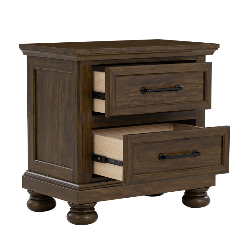 Dark Brown 2-Drawer Nightstand with USB