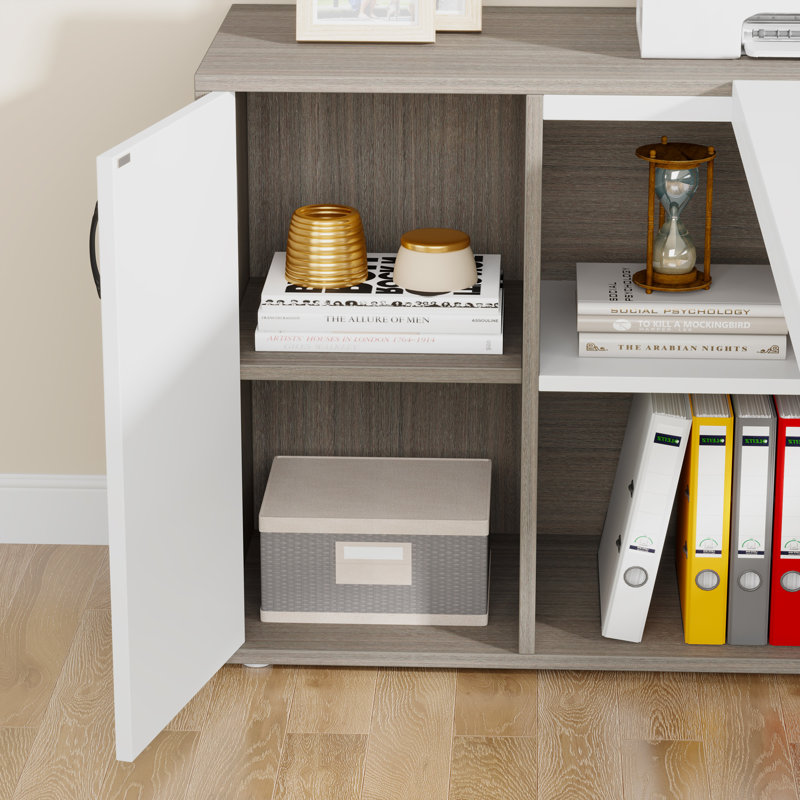 L- Shape Executive Desk, Light Gray/White