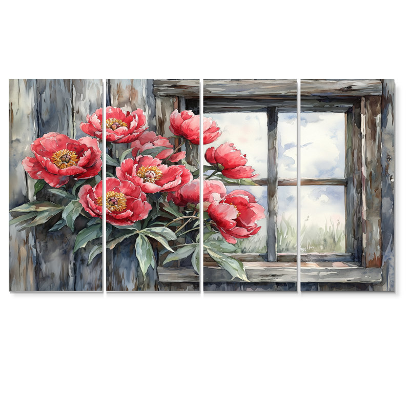 Pivoines à la fenêtre de la grange, 4, H 28 po x l 48 po