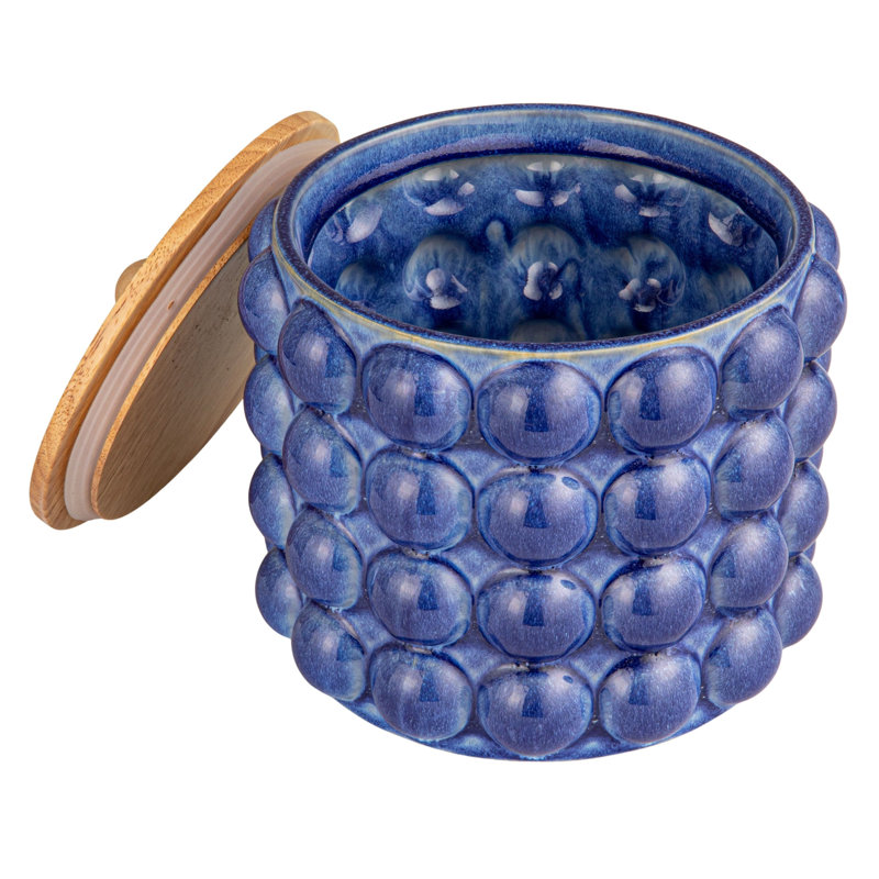 Zeppelin Stoneware Raised Kitchen Canister, 8.25" H x 8.25" W x 8.25" D, Navy/Natural