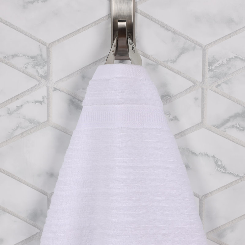 Tylique Zero Twist Cotton Ribbed Modern Geometric Border Soft Highly-Absorbent Hand Towel, White