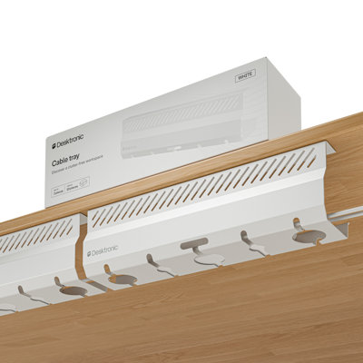 Plateau de gestion des câbles sous-bureau Desktronic – Organisateur de câbles en acier pour bureau assis-debout, ensemble de 2, fixation par vis, noir