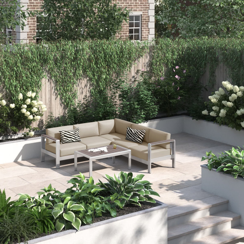 Shore 4 Piece Outdoor Patio Aluminum Sectional Sofa Set, Beige