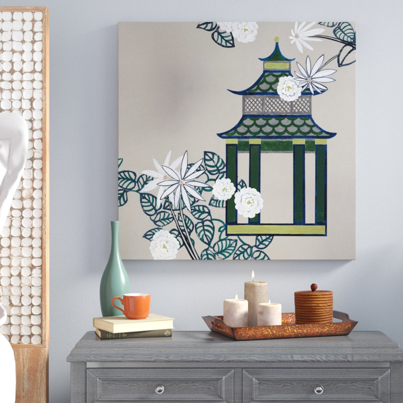« pagode i », peinture sur toile, Toile tendue, H 30 po x l 30 po x p 1,25 po