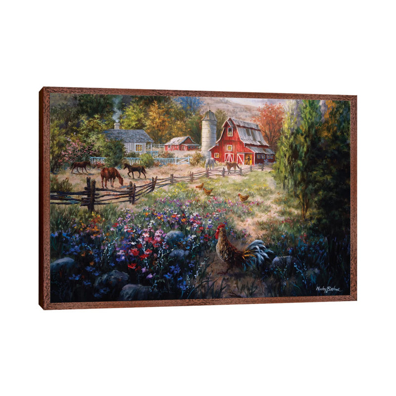 Grazing The Fertile Farmland by Nicky Boehme - Floater Frame Painting on Canvas, 152.5 cm H x 101.5 cm W, Brown