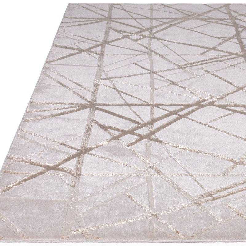 Gold Abstract Easy To Clean Modern Rug For Living Room, Bedroom And Dining Room, Rectangle 80 x 150cm