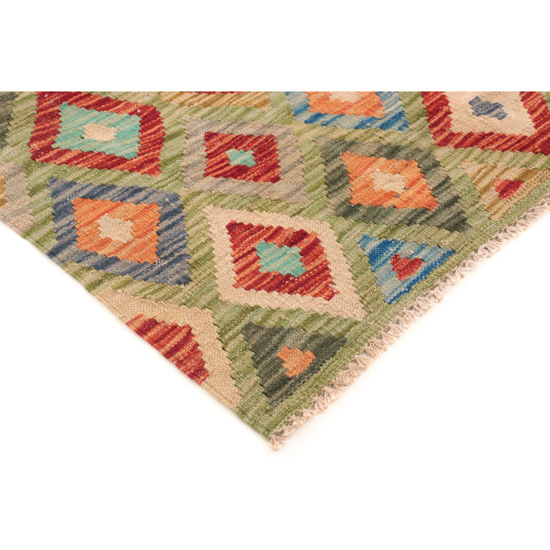 Handmade Kilim Wool Green Rug