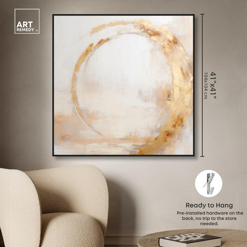 Art Remedy Boho Abstracts, toile orbe II, H 41 po x l 41 po, Cadre flottant noir