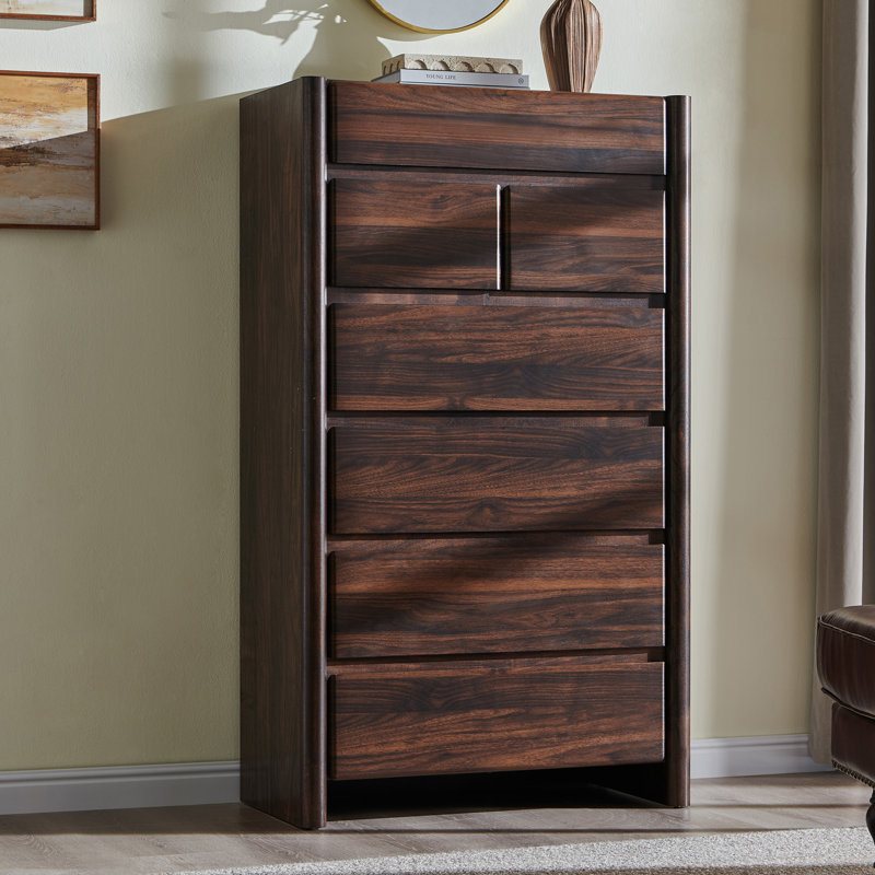 Bolanos Modern 7 Drawers Dresser for Bedroom, 55" Tall Dresser w/Large Storage, Wood Handleless Organizer Dresser w/Rounded Corner