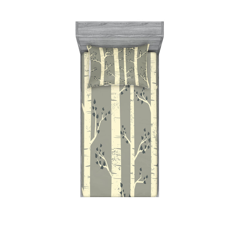 Drap-housse et coussin décoratif en bouleau Ambesonne jaune pâle et taupe chaud