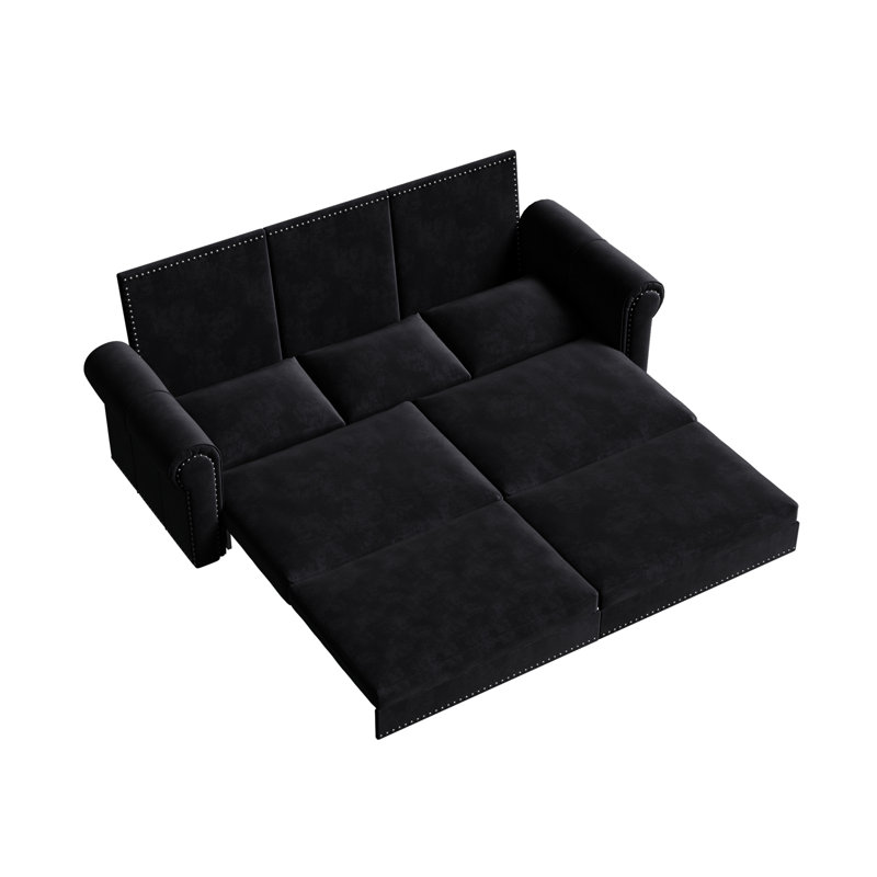 Canapé Chesterfield, très grand canapé-lit, canapé-lit convertible en velours 3 en 1 avec garniture cloutée et accoudoirs roulés, canapé-lit multifonctionnel