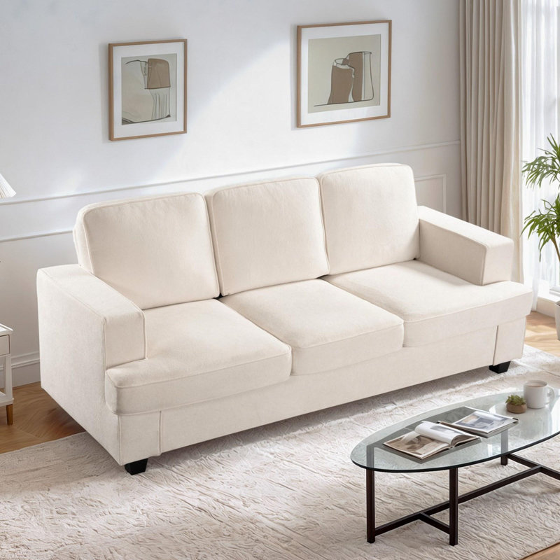 Soft upholstery cushion back Sofa, Ivory Velvet