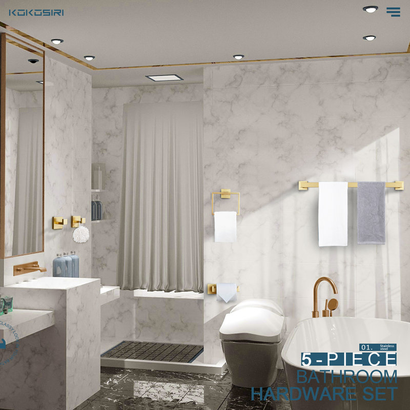 5 - Piece Bathroom Hardware Set, Brushed Gold