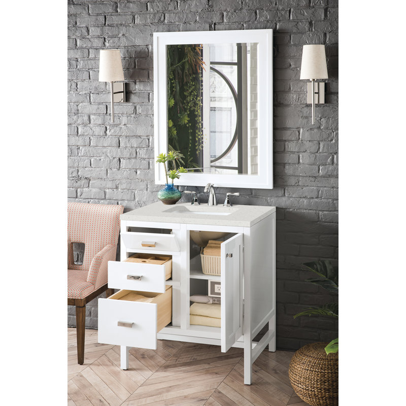 Addison 30'' Single Bathroom Vanity with Engineered Quartz Top, Glossy White, 8" Widespread, Lime Delight