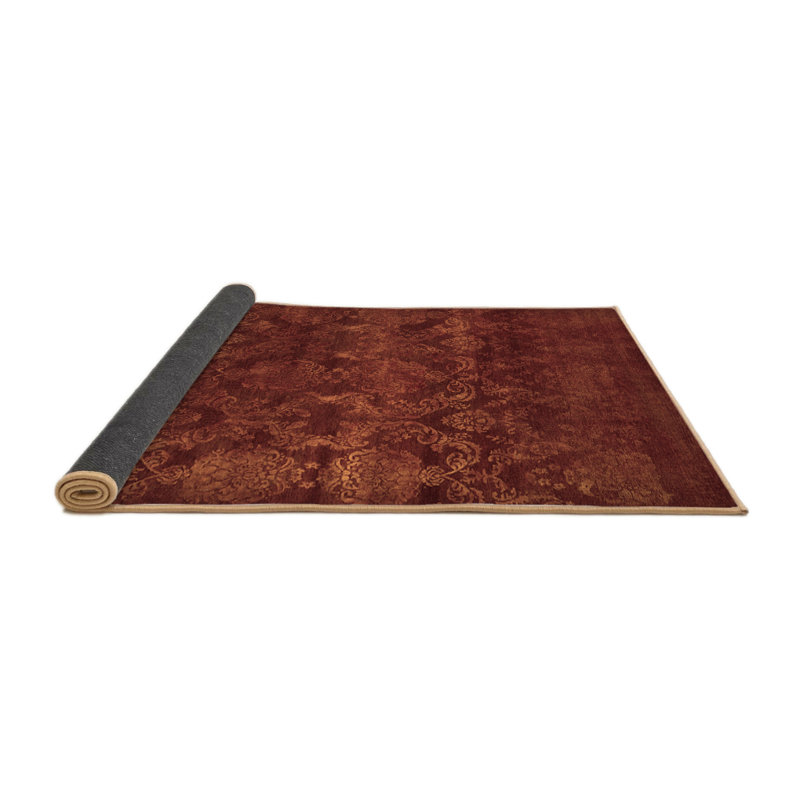 Tapis en laine / polyester tissé à la machine de couleur unie rouge foncé Junayah, Rond 5 pi