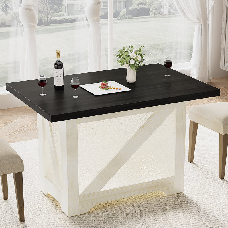 Table de salle à manger de 47 po pour 4 personnes, rectangulaire, translucide, base en X en acrylique, plateau épais de 1,8 po, plateau noir