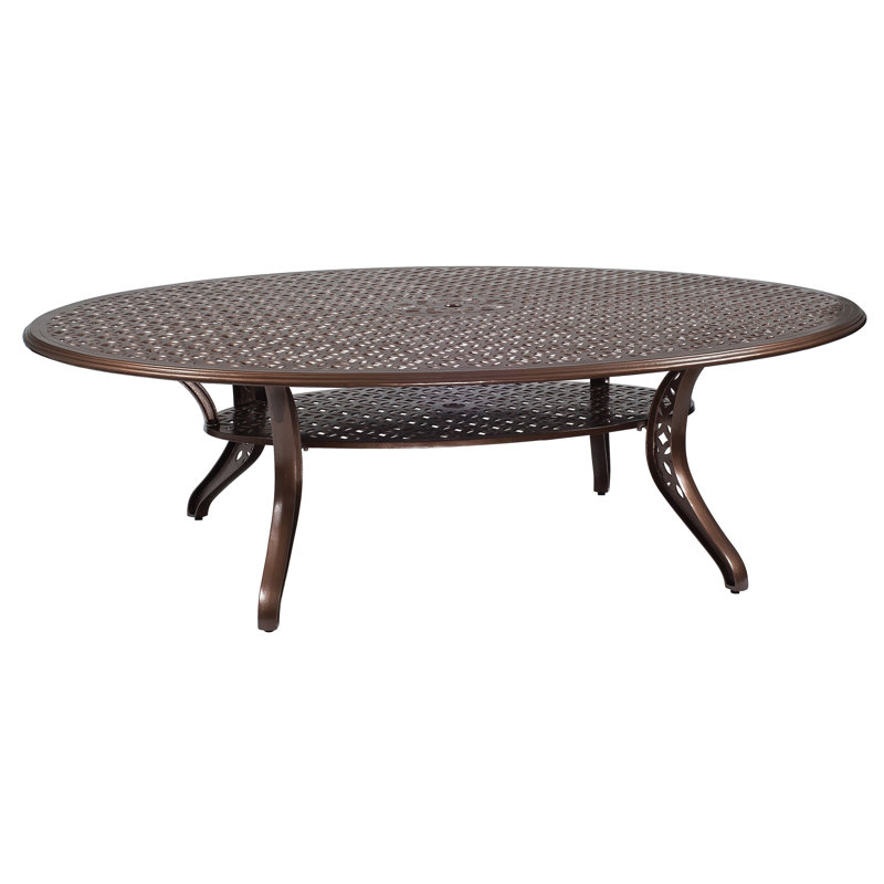 Casa 8 - Person Patio Dining Set with Oval Table, Chestnut Brown, Canvas Heather Beige Sunbrella® Canvas