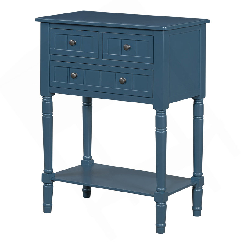 Console étroite, canapé mince avec trois tiroirs de rangement et tablette inférieure (bleu marine)
