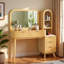 Meuble-lavabo cannelé avec grand miroir, 4 tiroirs, armoire de rangement, station de charge et comptoir en verre