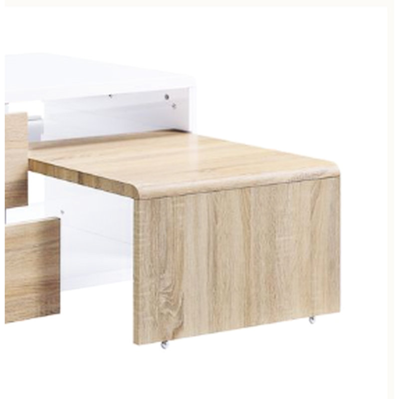 Table basse à la mode blanche ultrabrillante avec des espaces pratiques et des détails de rangement élégants et contrastants