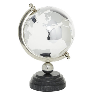 Marble Educational/Geographic Earth Silver Globe with Marble Base and Black Base