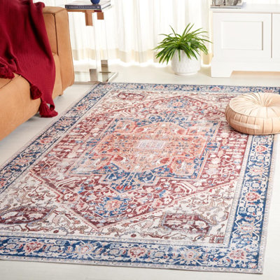 Arizona Symphony Machine Washable Non-Slip Area Rug In Red & Navy