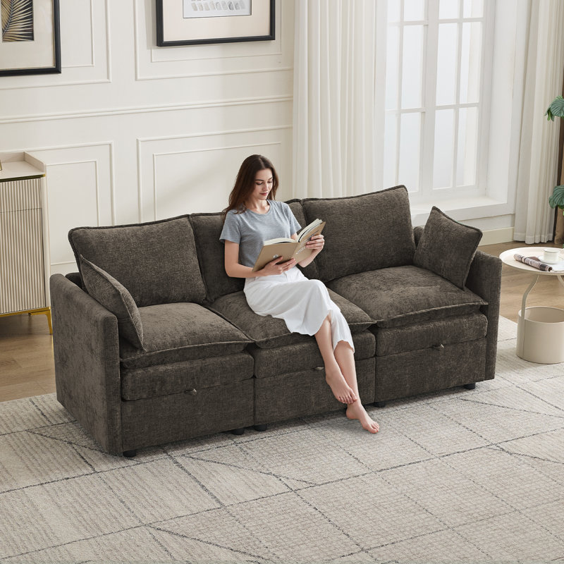 80.3" Wide Modular Storage 3-Seater Sofa, Brown