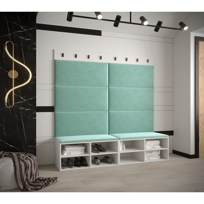 Jakab Hall Tree 168cm Wide with Bench and Shoe Storage, White/Green