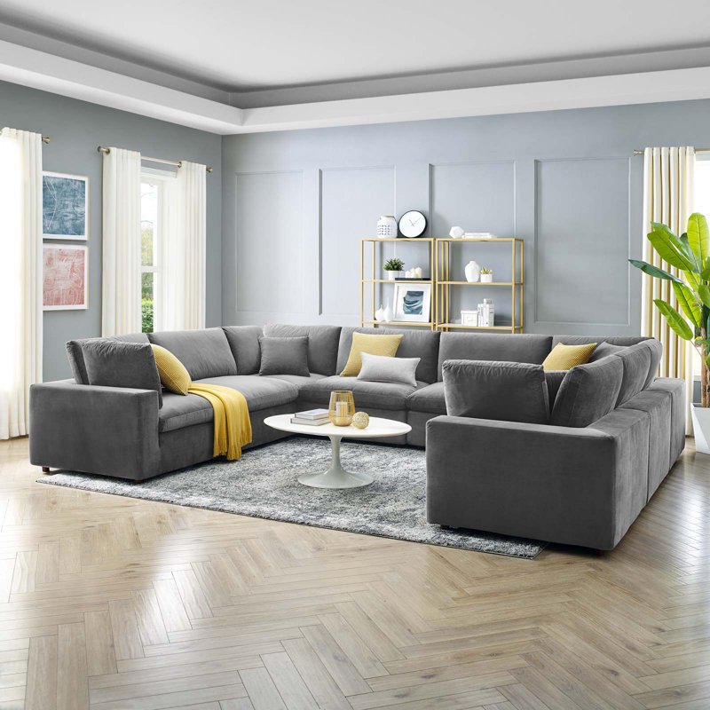 Modway Commix Down Filled Overstuffed Velvet 8-Piece Sectional Sofa, Gray