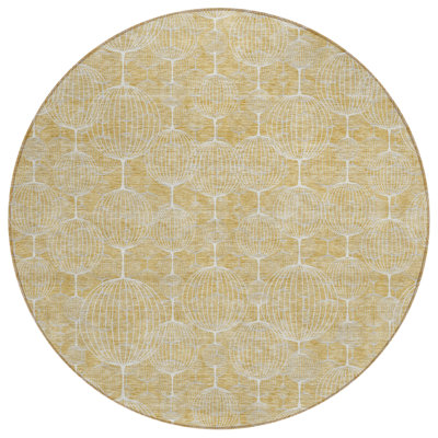 Tapis rond lavable intérieur géométrique ivoire et beige 8 pi