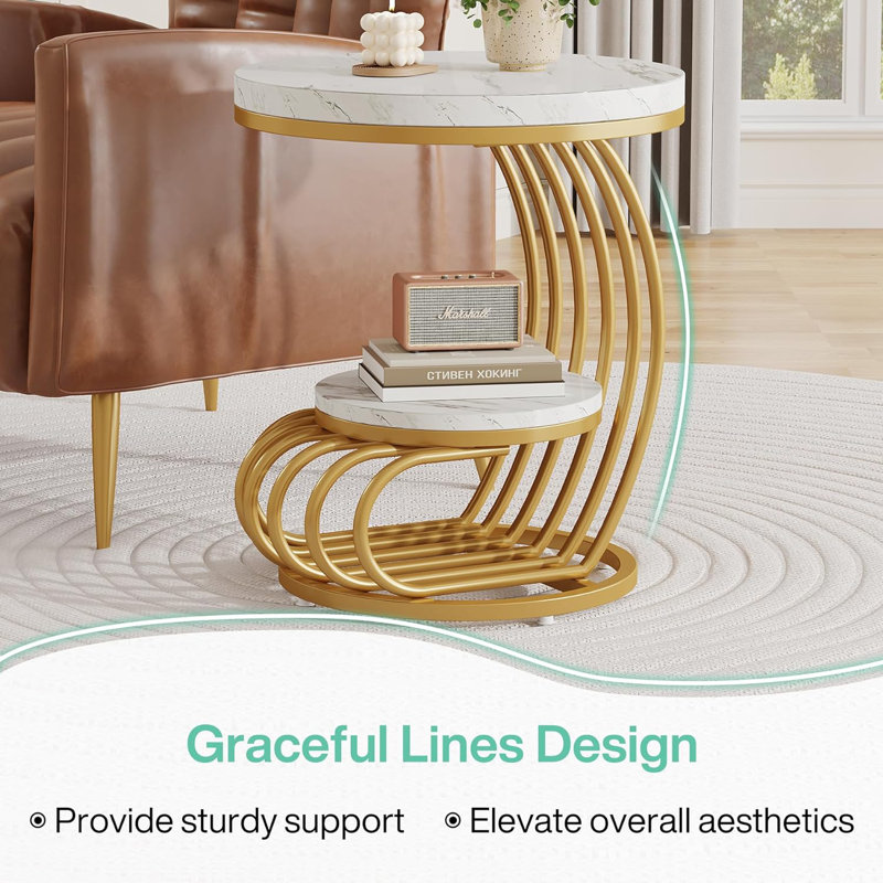 Frame End Table, White, Gold