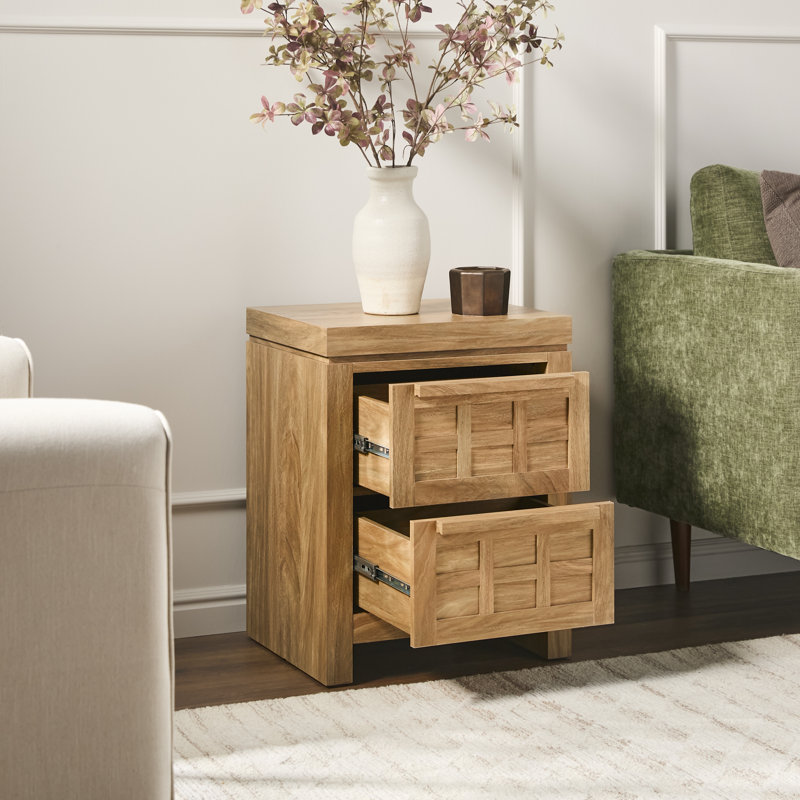 Modern 2 Drawer Nightstand Side Table, Heritage Oak