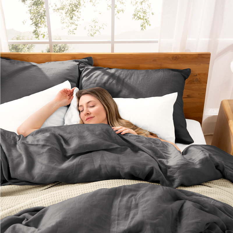 Modern & Contemporary Linen Duvet Cover, Twin/Twin XL + 1 Standard Sham, Gray