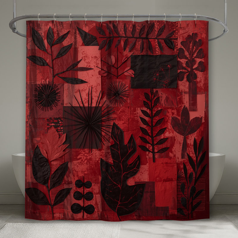 Rideaux de douche rouge et noir, 70 po l x 72 po H
