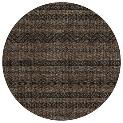 8' Chocolate And Brown Round Southwestern Washable Indoor Outdoor Area Rug