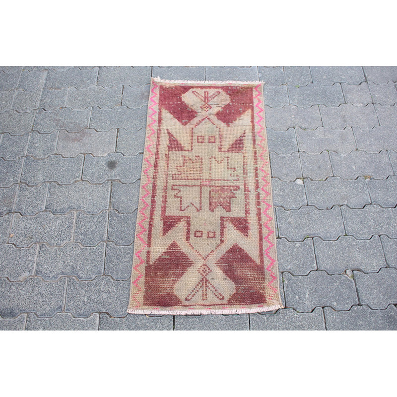 Tapis turc rétro avec motifs géométriques bruns - petit tapis de salle de bain antique