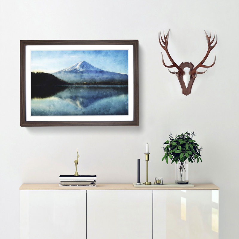Mount Fuji in Japan - Picture Frame Painting Print, 24cm H x 33cm W x 2cm D, Walnut Framed