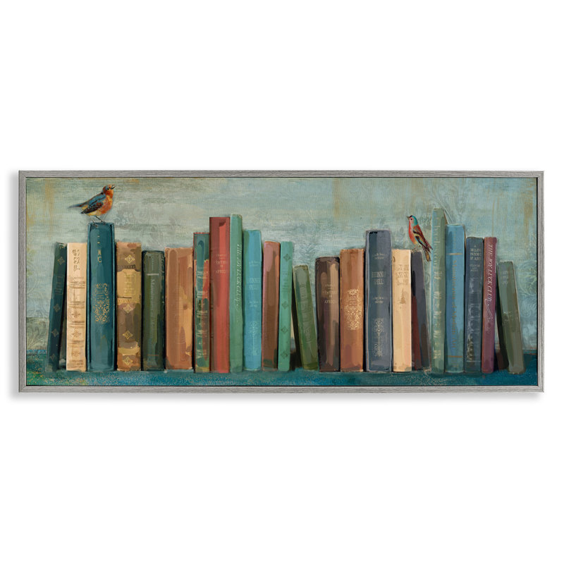 "Livres et oiseaux", peinture sur toile grise, giclée par Main Line Studio, Estampe numérique Farmhouse, H 10 po x l 24 po