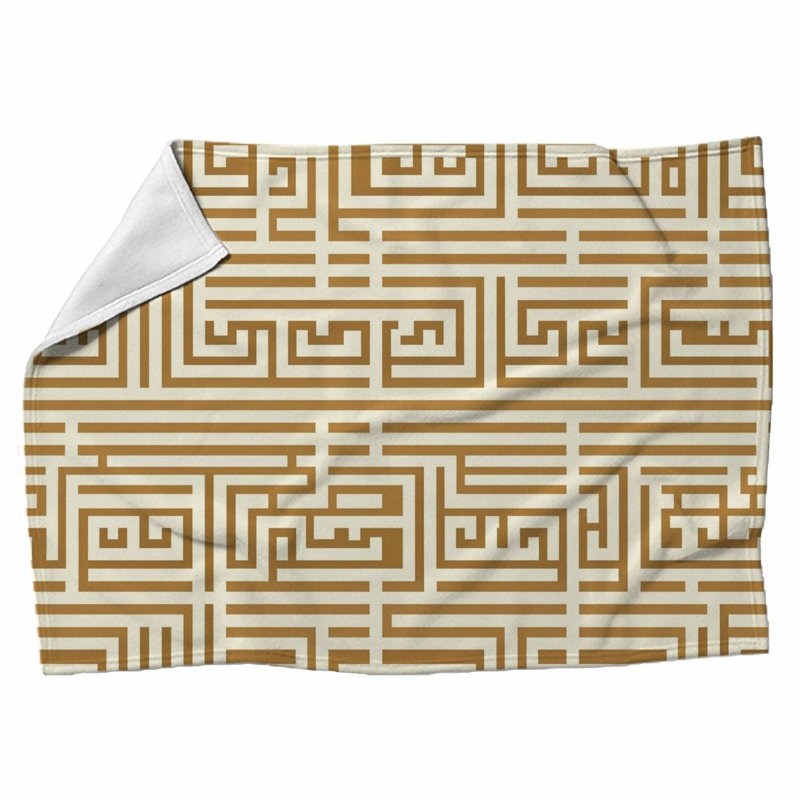 Couverture polaire à carreaux, Simple, Or géométrique / blanc, Or / blanc