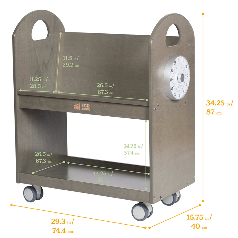 Grey Wash Birch Mobile Book Cart with Timer