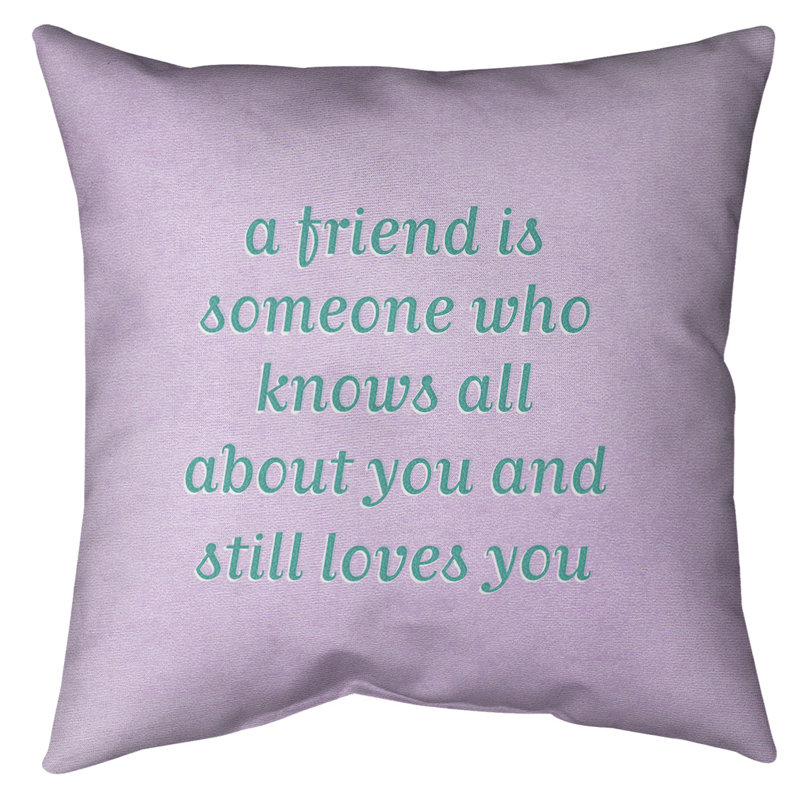 Coussin de sol Love & Friendship, 28 po x 28 po, Mauve / bleu sarcelle contrastant