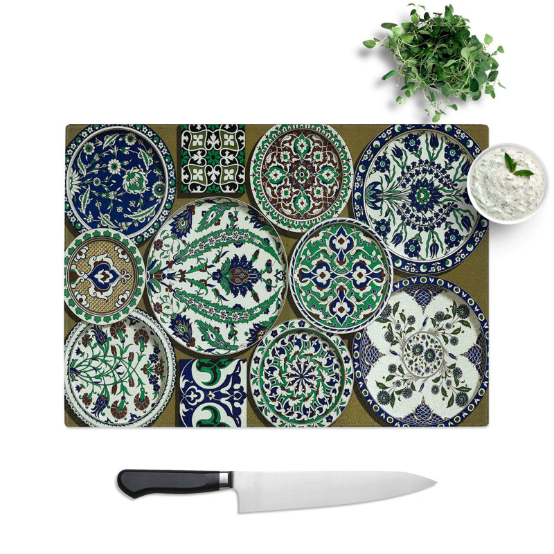 Tempered Glass Persian Chopping Board, 39 cm W x 28.5 cm L