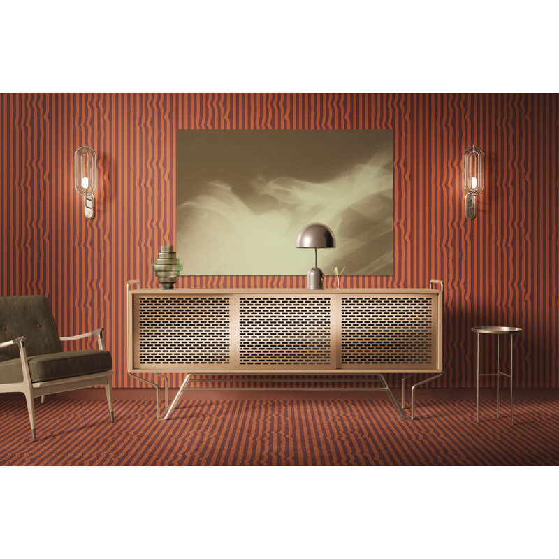 Warped Vertical Stripe Wallpaper, Orange/Red/Maroon
