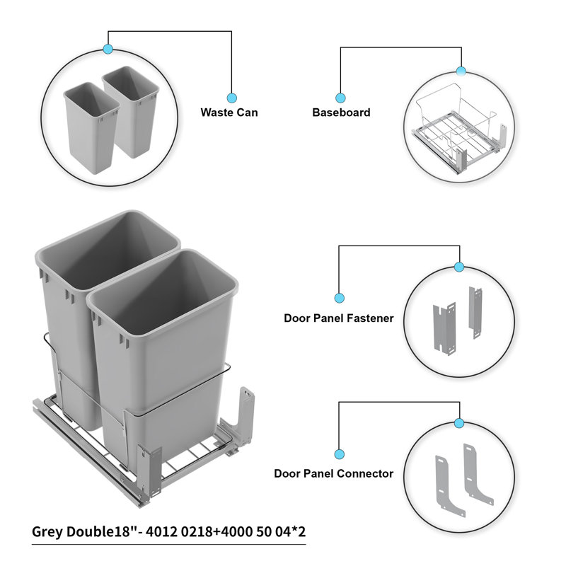 Dowell 18" Double Pullout Kitchen Trash Can with Soft-close Slides - Aluminum, 50 Qt. -Double