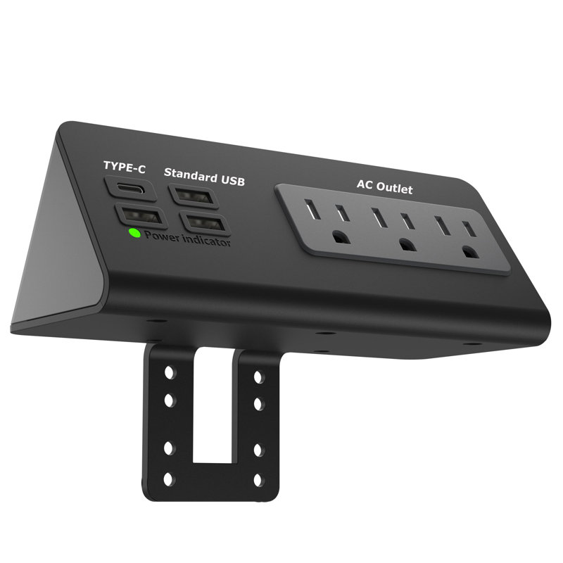 15 Tamper Resistant Triplex Outlet with USB Port, Black, 1