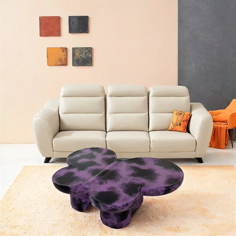 Table basse en forme de papillon avec texture faux travertin, Black/Purple