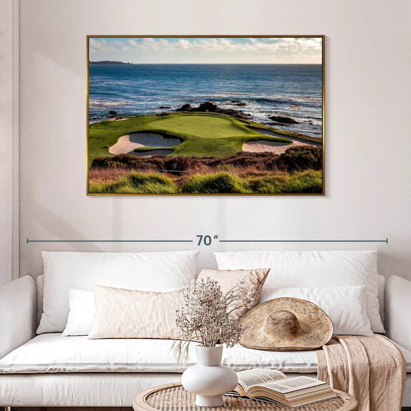 Terrain de golf California Coastline, 46 po x 31 po, Cadre flottant doré