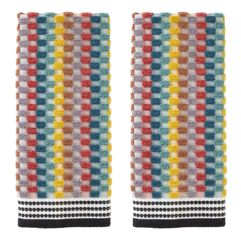 Multicolor Cotton Geometric Dobby Weave Hand Towel Set
