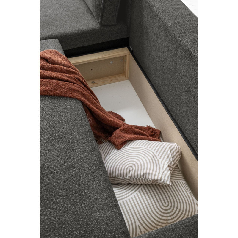 Brave Dave 6 Seater Corner Sofa Bed Chenille, Dark Grey